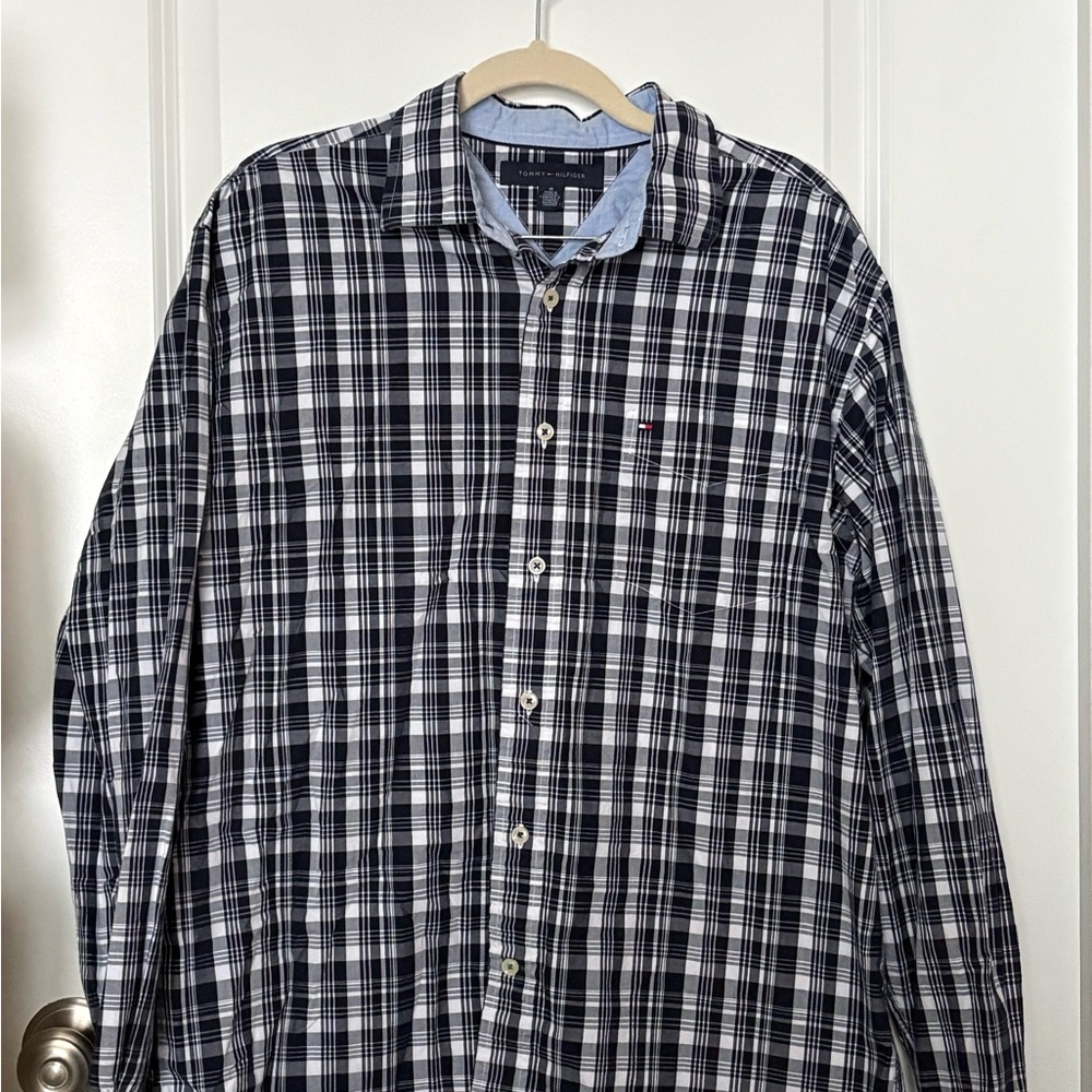 Tommy Hilfiger Navy and White Plaid Shirt